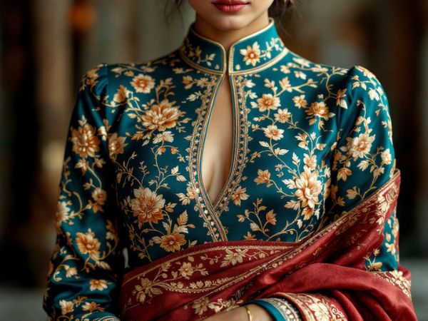 High-Neck Embroidered Blouse design