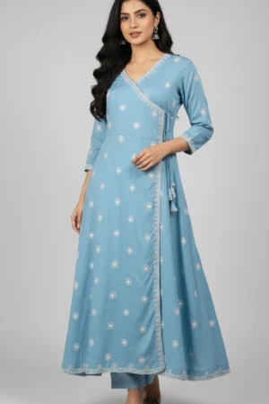 Ice Blue Zari And Badla Work Embellished Georgette Suit
