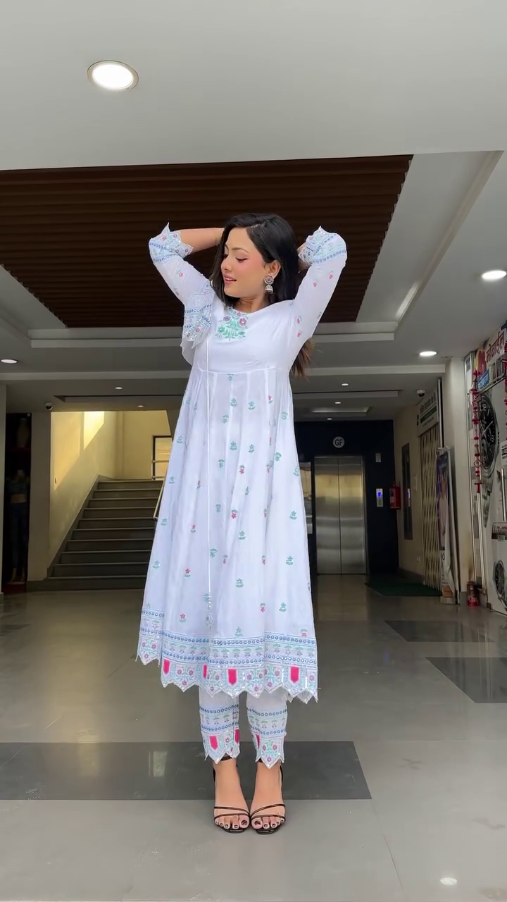 Dresser Women's Floral Embriodered Work Anarkali Kurta With Pant and Dupatta - Image 14