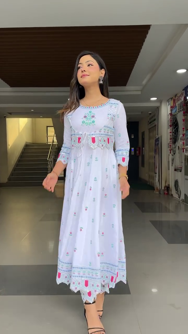 Dresser Women's Floral Embriodered Work Anarkali Kurta With Pant and Dupatta