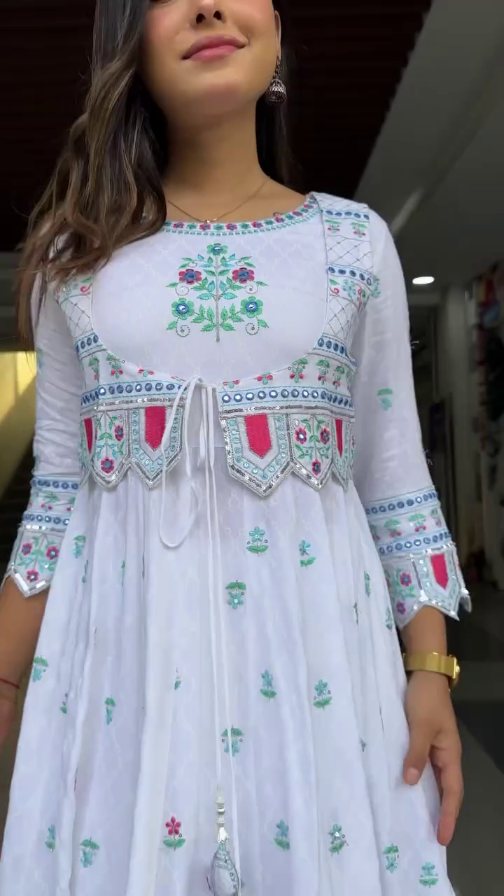Dresser Women's Floral Embriodered Work Anarkali Kurta With Pant and Dupatta - Image 4