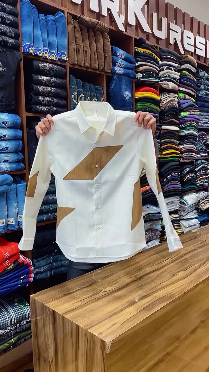 Beige Cotton Geometric Pattern Shirt