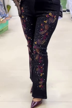 Midnight Bloom Embroidered Rhinestone Flare Jeans