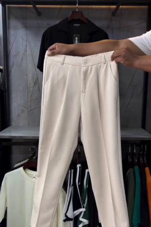 Premium Off-White Tapered Pleated Trousers
