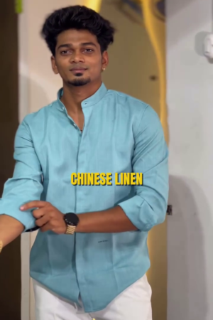 Premium Sky Blue Mandarin Collar Chinese Linen Shirt