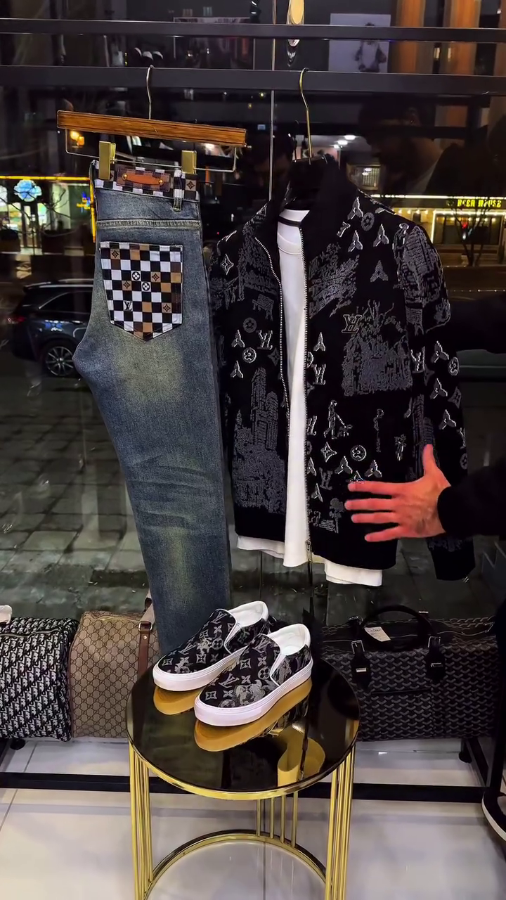 Men’s Premium Printed Jacket, White T-Shirt & Slim Fit Denim Jeans Combo – Stylish Casual Outfit for Men