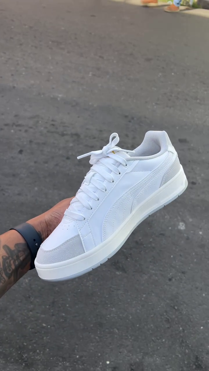 Men's Shuffle Suede-Trim Low-Top Sneakers in White/Vapor Gray - Image 4