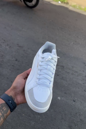 Men's Shuffle Suede-Trim Low-Top Sneakers in White/Vapor Gray