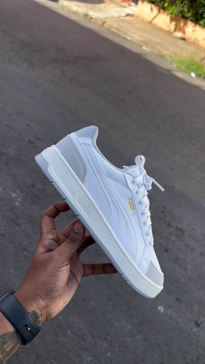 Men's Shuffle Suede-Trim Low-Top Sneakers in White/Vapor Gray - Image 3