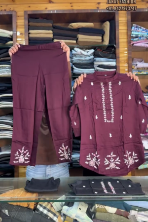 Red Embroidered Tunic With Trousers Co-Ords