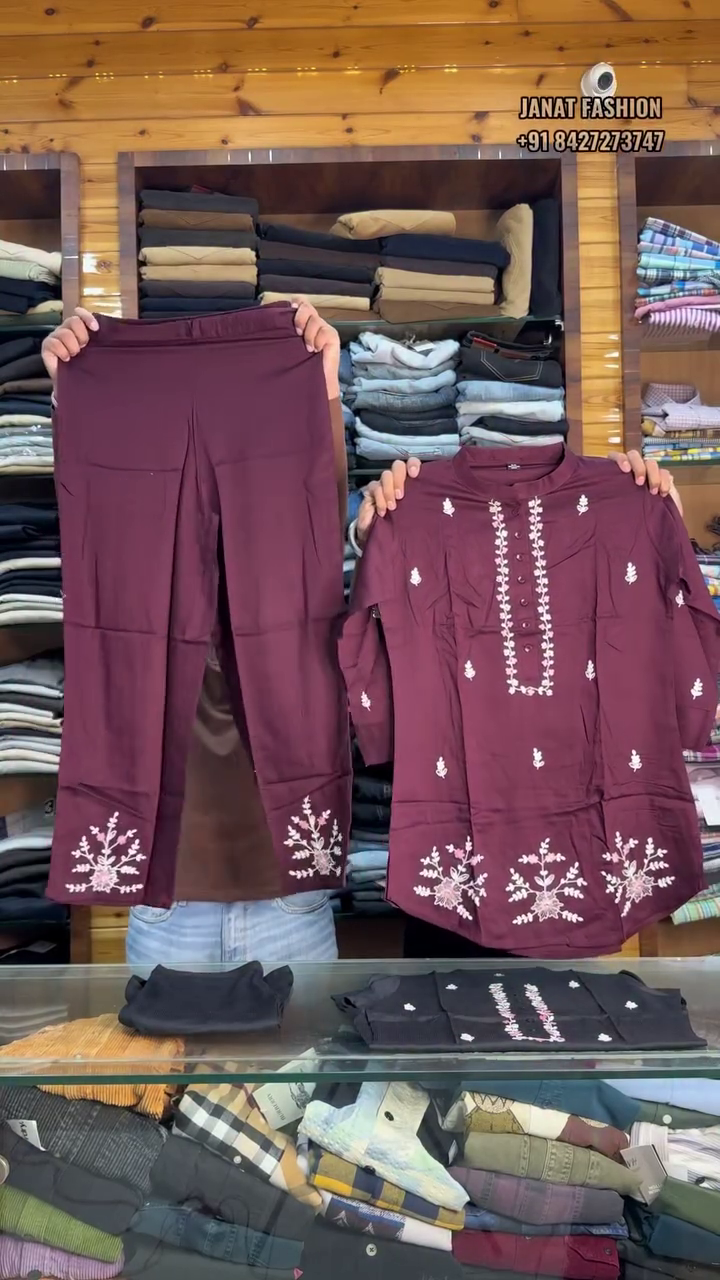 Red Embroidered Tunic With Trousers Co-Ords