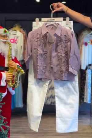 Embroidered Shirt Collar Shirt & Shorts Co-Ords