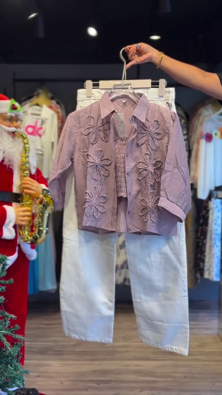 Embroidered Shirt Collar Shirt & Shorts Co-Ords - Image 7