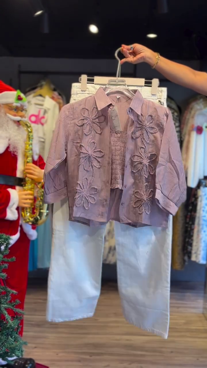Embroidered Shirt Collar Shirt & Shorts Co-Ords - Image 3