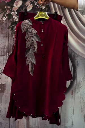 Embroidery Mandarin Collar Tunic & Trousers Co-Ords Set