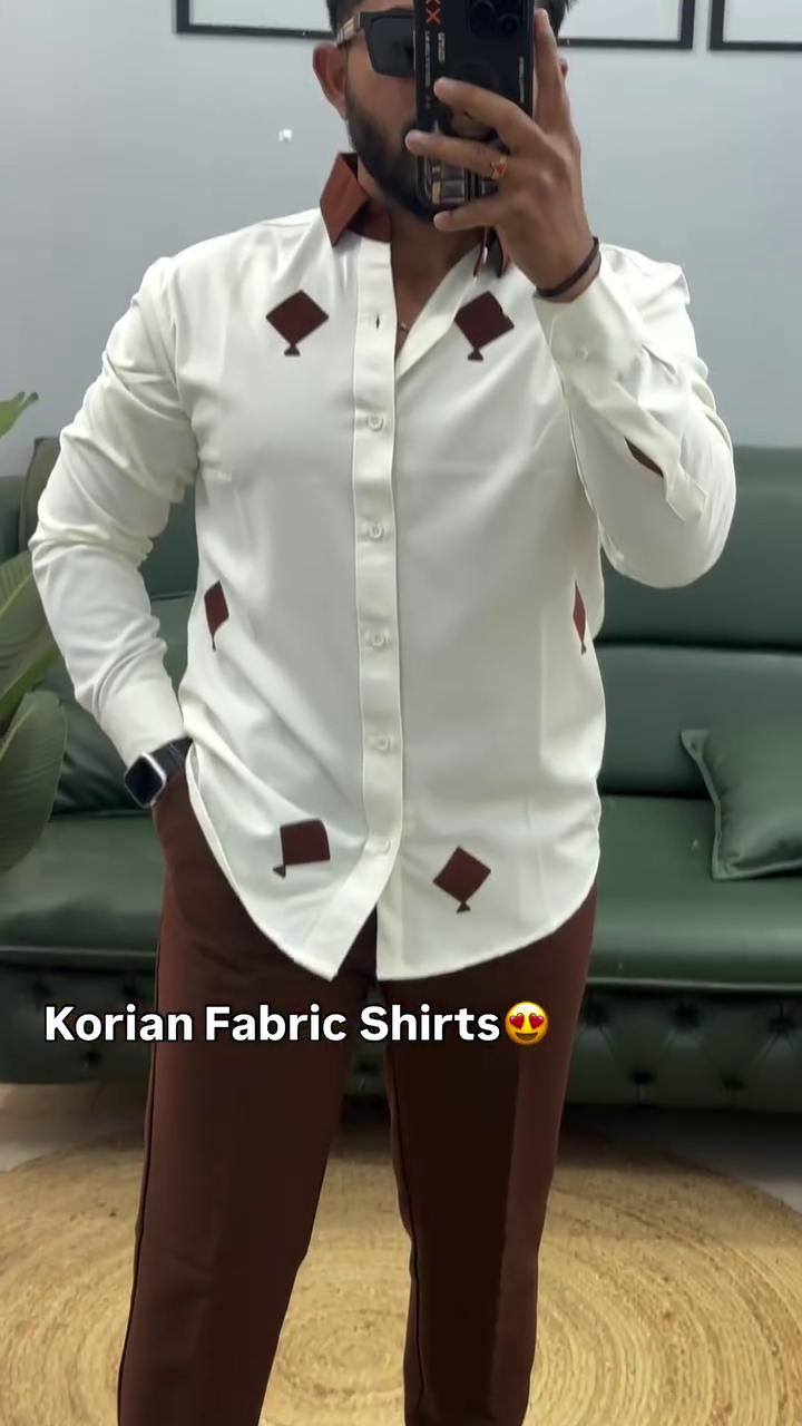 Men Standard Fit Embroidered Spread Collar Satin Casual Shirt - Image 2