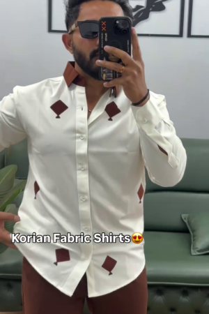 Men Standard Fit Embroidered Spread Collar Satin Casual Shirt