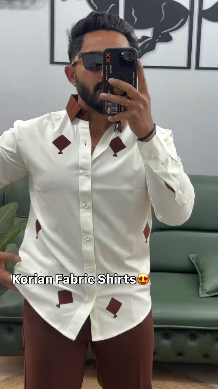 Men Standard Fit Embroidered Spread Collar Satin Casual Shirt