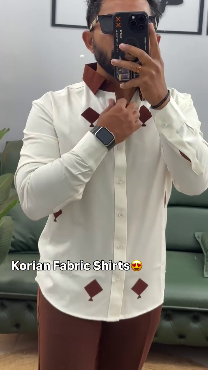Men Standard Fit Embroidered Spread Collar Satin Casual Shirt - Image 10