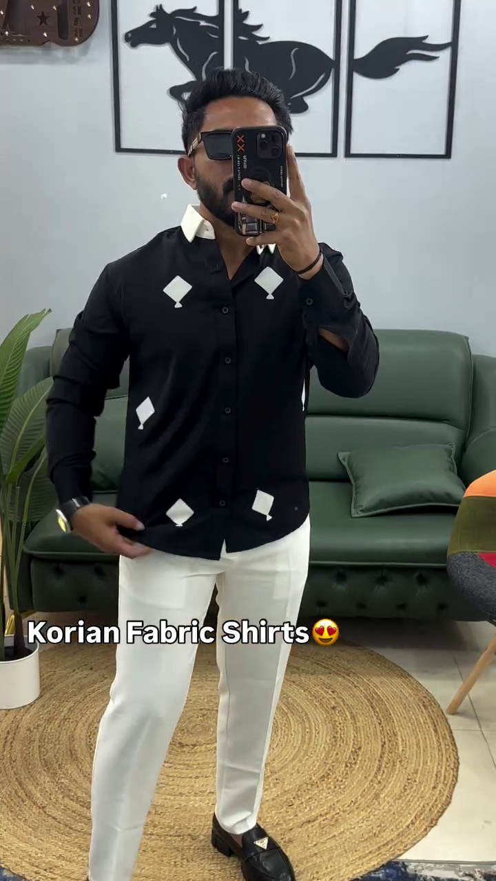 Men Standard Fit Embroidered Spread Collar Satin Casual Shirt - Image 7