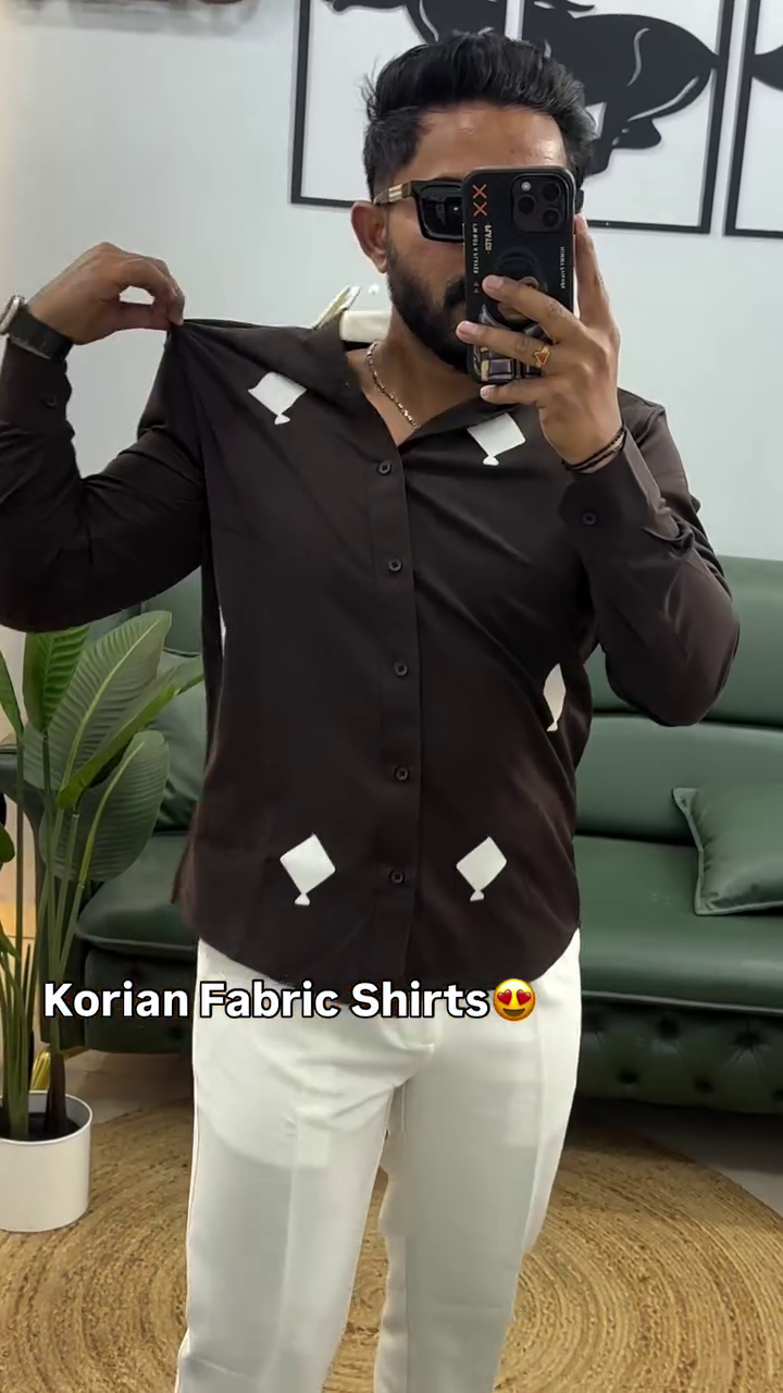 Men Standard Fit Embroidered Spread Collar Satin Casual Shirt - Image 3